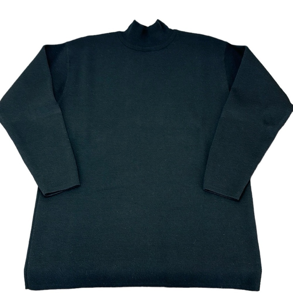 Vintage Lands End Black 100%‎ Merino Wool Mock Neck Tunic Sweater Medium (10-12)